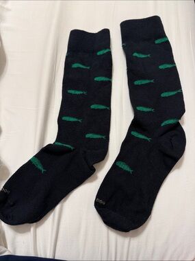 Men's Navy Dress Socks with Green Fish Motif